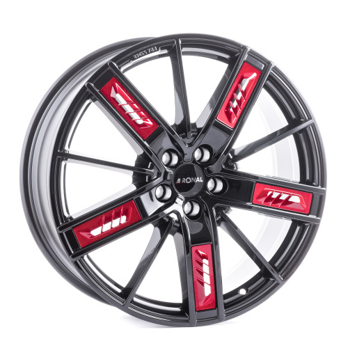 20" 5x112 Ronal R67 Red Left JET BLACK ET50 8.5J